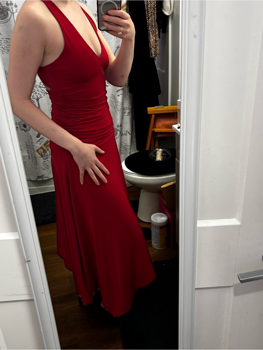 BCBGMaxAzria Red Sleeveless V-Neck Midi Dress - Picture 8 of 11